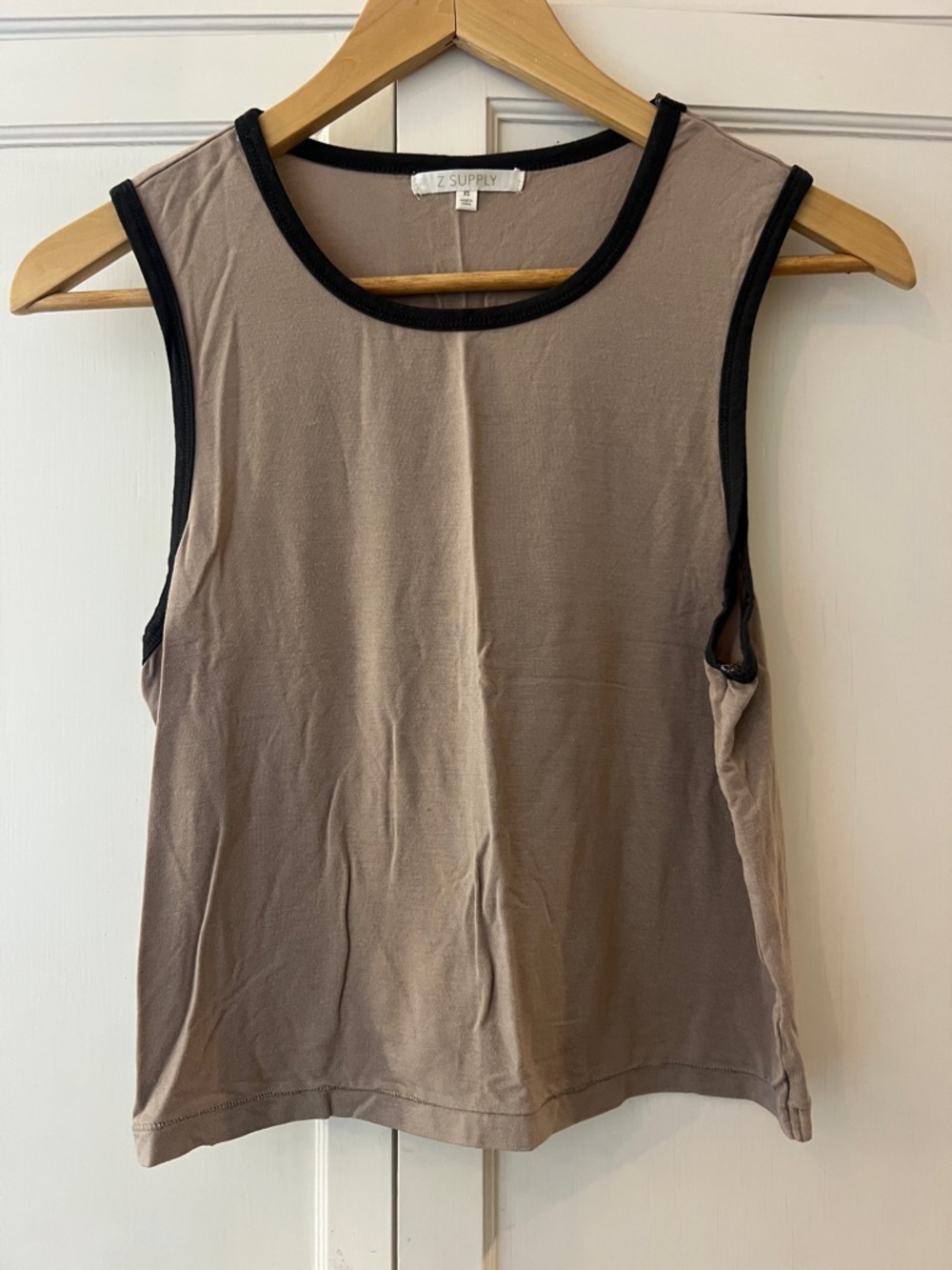 Z Supply Taupe Tank with Black Trim Sleeveless Top